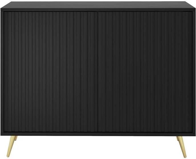 Selsey Bello Dressoir met lamellenfronten 104 cm Zwart met gouden poten - Foto 2