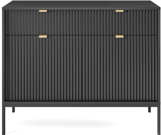 Selsey Vellore tweedeurs ladekast 104 cm zwart met gecanneleerde fronten en gouden handgrepen - Foto 2