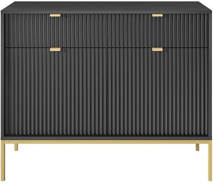 Selsey Vellore tweedeurs ladekast 104 cm zwart met gecanneleerde fronten en goudkleurige omlijsting - Foto 2