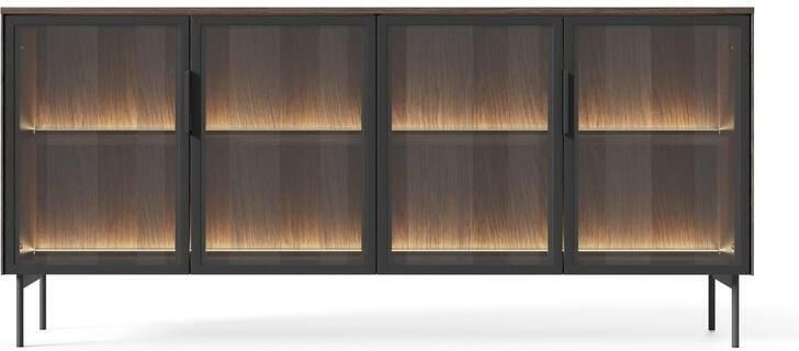 Selsey Lumi – Dressoir met 4 deuren glazen fronten en LED-verlichting eik Dunin 181 cm - Foto 2