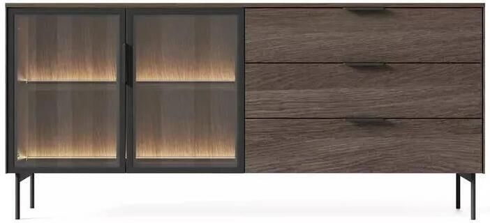 Selsey Lumi – Dressoir met 2 deuren glazen fronten 3 lades en LED-verlichting eik Dunin 181 cm - Foto 2