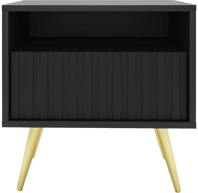 Selsey Bello Nachtkastje met lade met lamellenfront Zwart met gouden poten - Foto 2