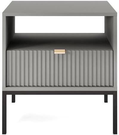 Selsey Vellore Nachtkastje 54 cm grijs met geribbeld front en gouden handvat - Foto 2