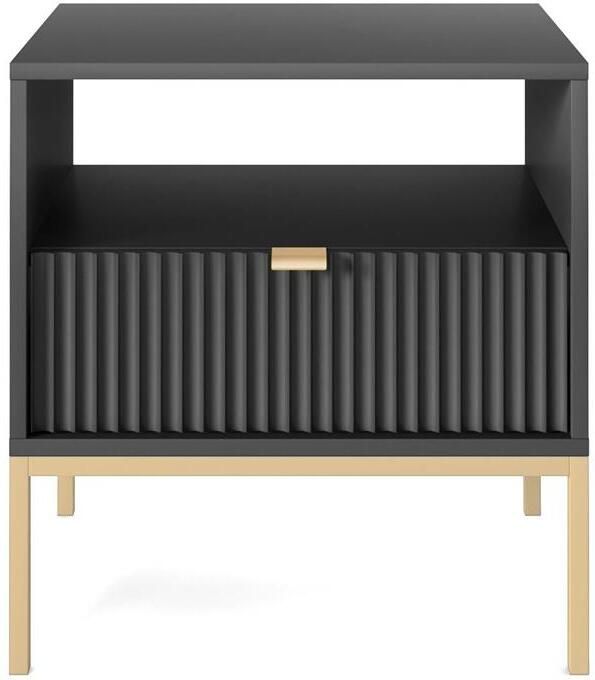 Selsey Vellore Nachtkastje 54 cm zwart met gegroefd front en gouden frame - Foto 2