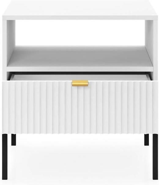 Selsey Vellore Nachtkastje 54 cm wit met geribbelde front en gouden handgreep - Foto 2