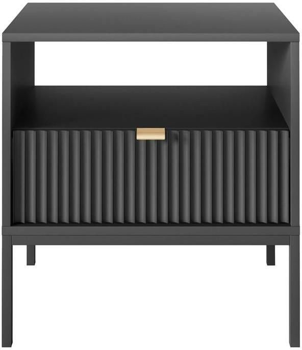 Selsey Vellore Nachtkastje 54 cm zwart met geribbelde front en gouden handvat - Foto 2