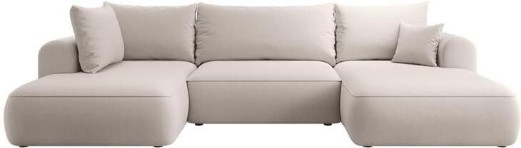 NADUVI Collection Philipa U-bank Links met Slaapfunctie Velvet Gebroken wit