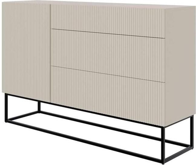 Selsey Veldio Dressoir 3-lades 140 cm Grijsbeige met zwarte poten - Foto 2