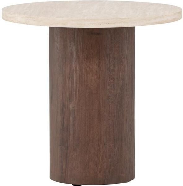 Nest living Jente Ronde Bijzettafel Donkerbruin En Beige Houten Japandi Scandinavisch Landelijk Ø 50 cm - Foto 2