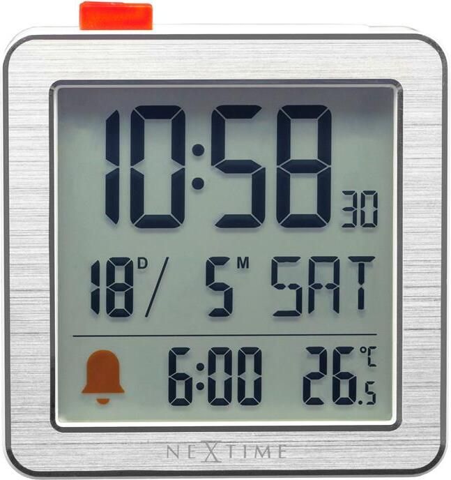 NeXtime Digitale Tafelwekker 6x6 4x2 1 cm RCC temperatuur Wit