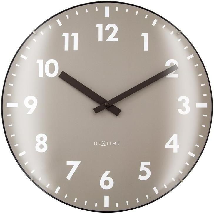 NeXtime Wandklok 35cm Koepelglazen Lens Stil Khaki Glas