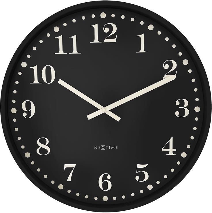 NeXtime Wandklok 50cm Stil Zwart Plastic 'Dickens