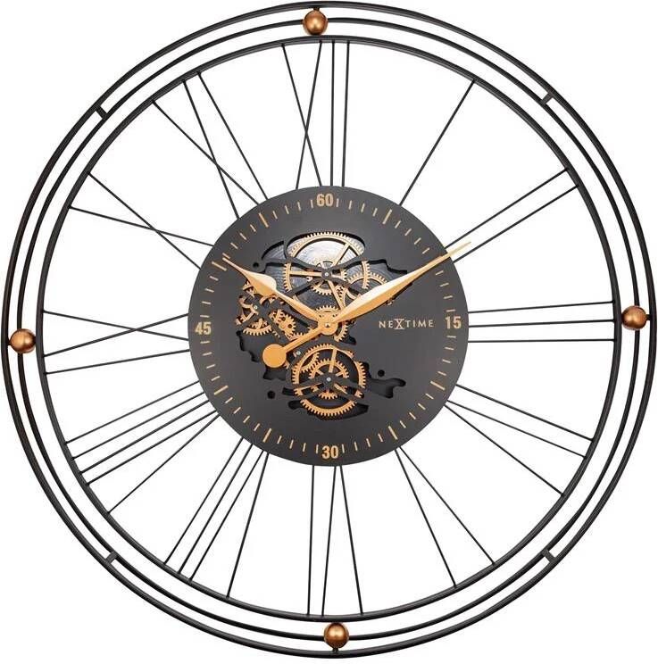 NeXtime Roman Gear Clock XXL 90.5cm Zwart|Goud Metaal