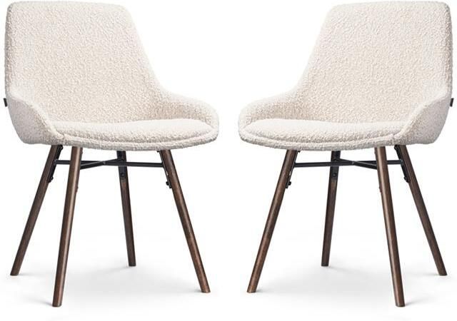 Nolon Nena-Isa Eetkamerstoelen Set van 2 Bouclé Beige Stof Zonder Armleuning Houten Poten Walnoot Scandinavisch Comfortabel - Foto 2