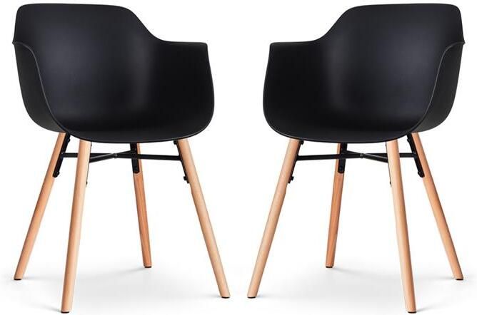 Nolon Nena-Puk Eetkamerstoelen Set van 2 Zwart met Armleuning Kunststof Zitting Houten Poten Kuipstoel met Armleuning - Foto 2