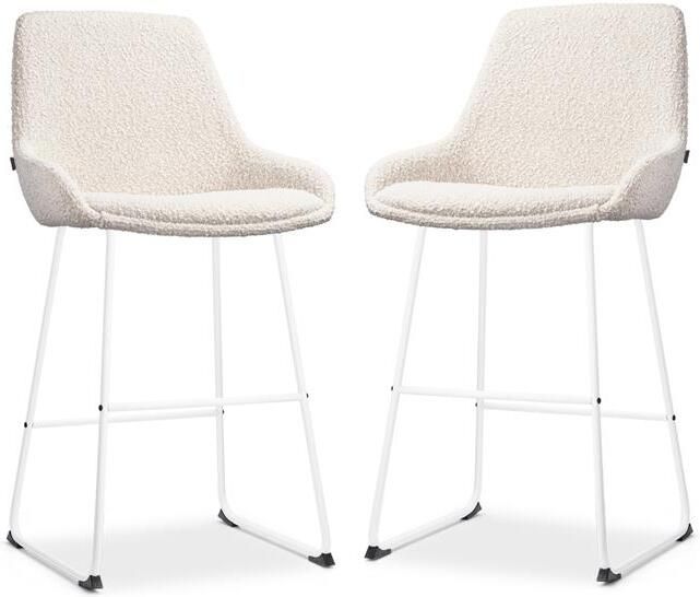 Nolon Nino-Isa Barkrukken Set van 2 Bouclé Beige Wit Onderstel 65 cm Stof Kookeiland Barkruk met Rugleuning Design Comfortabel - Foto 2