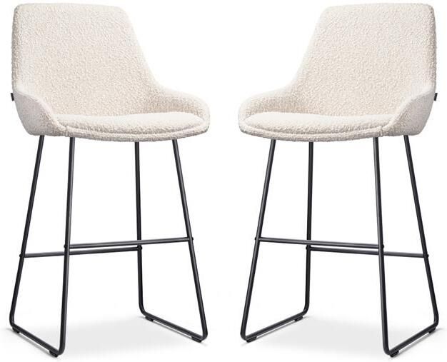 Nolon Nino-Isa Barkrukken Set van 2 Bouclé Beige Zwart Onderstel 65 cm Stof Kookeiland Barkruk met Rugleuning Design Comfortabel - Foto 2