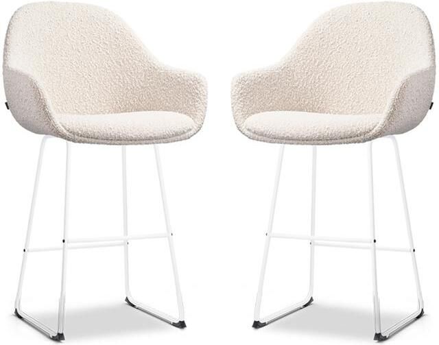 Nolon Nino-Mae Barkrukken Set van 2 Bouclé Beige Wit Onderstel 65 cm Stof Voor Kookeiland met Rugleuning Design Scandinavisch Comfortabel - Foto 2