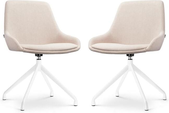 Nolon Nola-Isa Eetkamerstoelen Set van 2 Beige Draaibaar Stof Wit Onderstel Design Scandinavisch Comfortabel - Foto 2