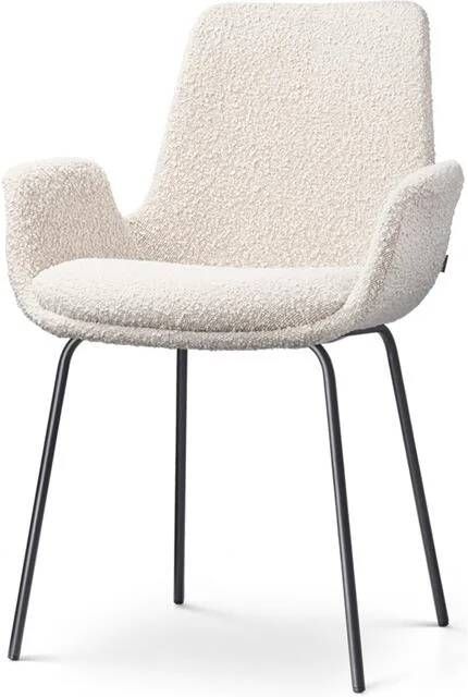 Nolon Nora-Eef Eetkamerstoel Bouclé Beige met Armleuning Stof Zwart Metalen Poten Lage Armleuning Modern Design Scandinavisch