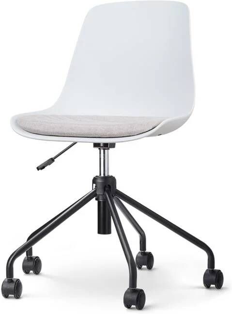 Nolon Nout-Liv Bureaustoel Wit met Beige Zitkussen Kunststof Zitting Verstelbaar Wieltjes Zwart Onderstel