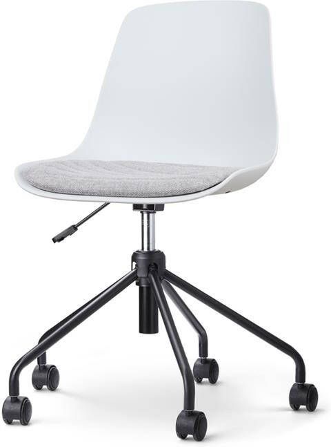 Nolon Nout-Liv Bureaustoel Wit met Lichtgrijs Zitkussen Kunststof Zitting Verstelbaar Wieltjes Zwart Onderstel