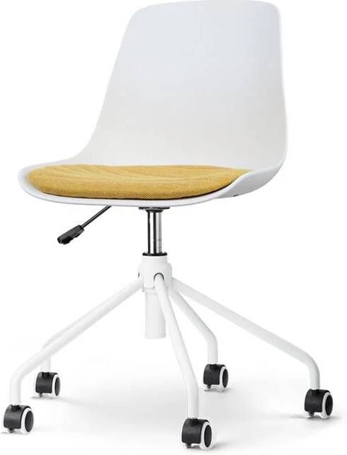 Nolon Nout-Liv Bureaustoel Wit met Okergeel Zitkussen Kunststof Zitting Verstelbaar Wieltjes Wit Onderstel