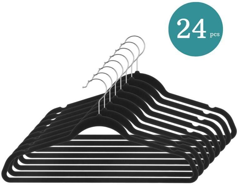 Nordix Kledinghangers Set 24 stuks Zwart Vilten Velvet Anti Slip Kl...