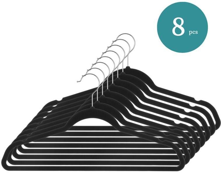 Nordix Kledinghangers Set 8 stuks Zwart Vilten Velvet Anti Slip Kle...