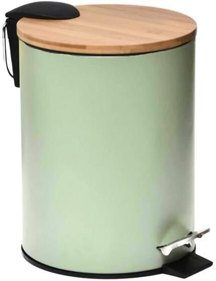 Nordix Pedaalemmer Prullenbak Groen 3 Liter Bamboe en metaal