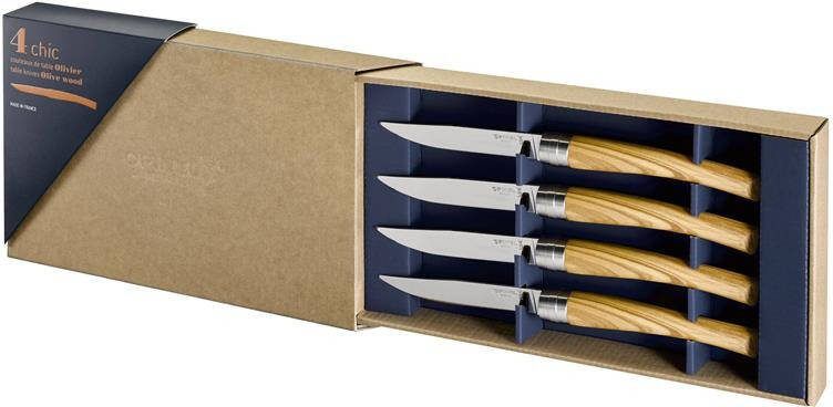 Opinel Table Chic tafelmessenset 4-delig olijfhout glad lemmet