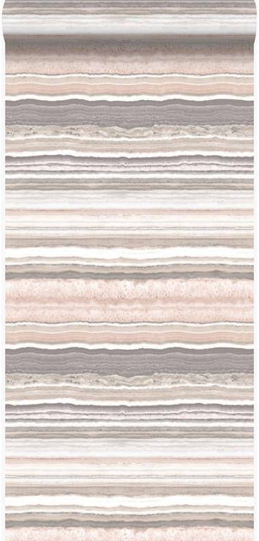 Origin luxury wallcoverings Origin Wallcoverings behang gelaagd marmer steen perzik roze en beige