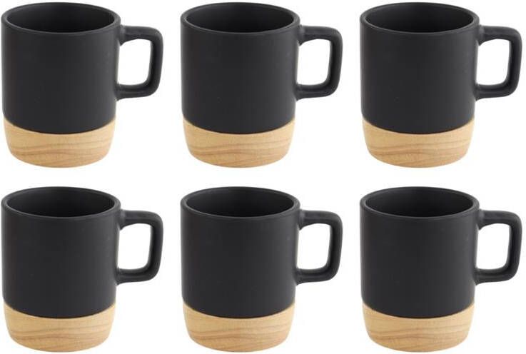 OTIX Espresso Kopjes Zwart Set van 6 120ml met Bamboe Onderzetter