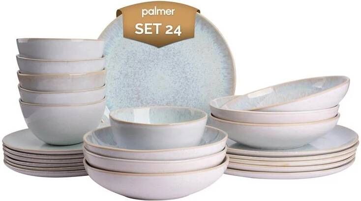 Palmer Serviesset Light Blue Sea Stoneware 6-persoons 24-delig Blauw