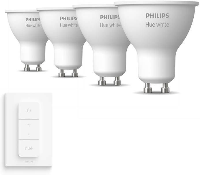 Philips Hue Uitbreidingspakket White GU10 4 Lampen Incl. Dimmer Switch - Foto 1