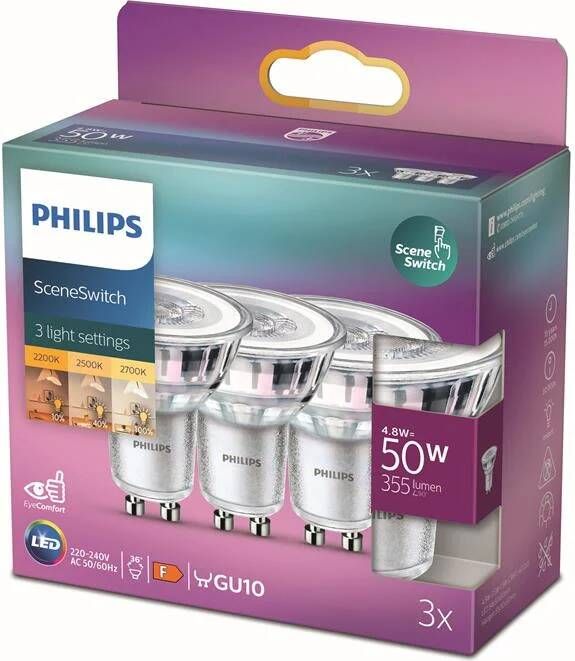 Philips LED SceneSwitch spot dimbaar (3-pack) GU10 3 5W 355lm 2200K…