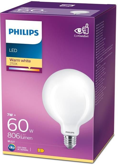Philips LED Globe Mat 60 W E27 warmwit licht