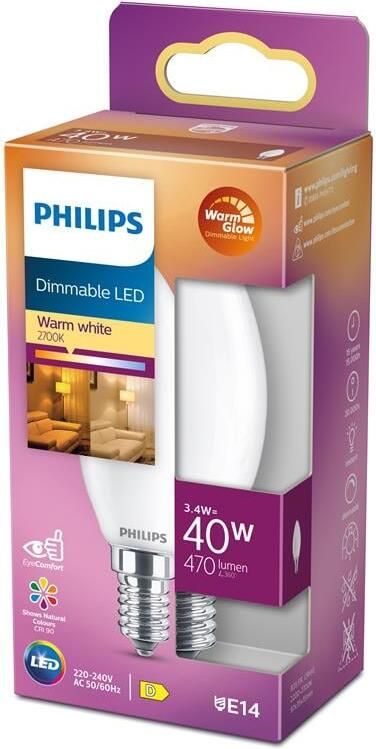 Philips LED Kaars Mat 40 W E14 Dimbaar warmwit licht