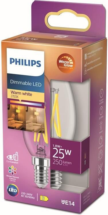 Philips LED Kaars Transparant 25 W E14 Dimbaar warmwit licht