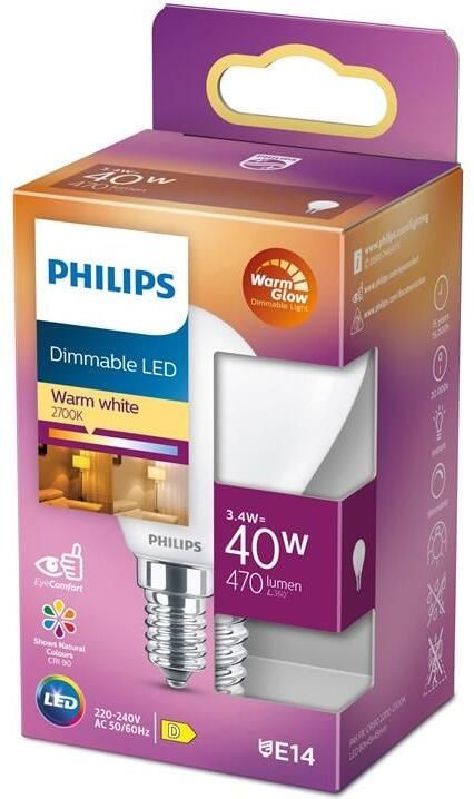 Philips LED Kogellamp Mat 40W E14 Dimbaar Warm Wit Licht