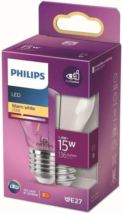 Philips LED Kogellamp Transparant 15 W E27 warmwit licht