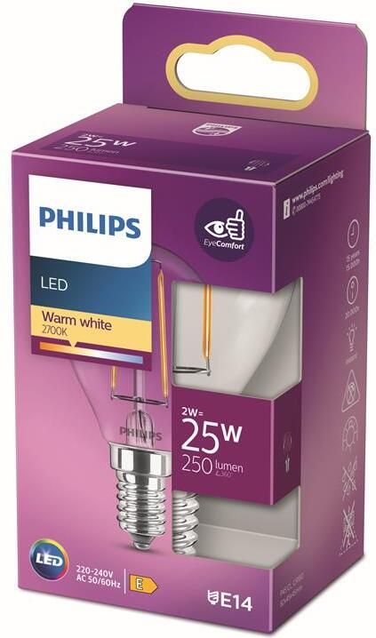 Philips LED Kogellamp Transparant 25 W E14 warmwit licht