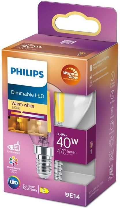Philips LED Kogellamp Transparant 40 W E14 Dimbaar warmwit licht