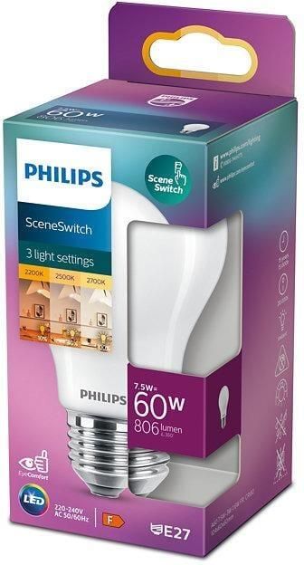 Philips SceneSwitch LED 8W(=60W) 3 Standen 60W|40W|15W Opaal
