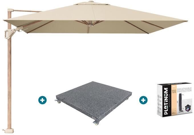 Platinum Challenger Premium T2 3x3 m Champagne Teak met voet en hoes