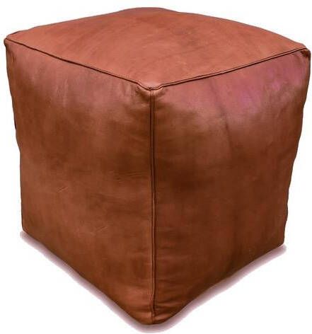 Poufs&Pillows Leren poef (XL) Cognac bruin Vierkante poef Handgemaakt Gevuld geleverd - Foto 2