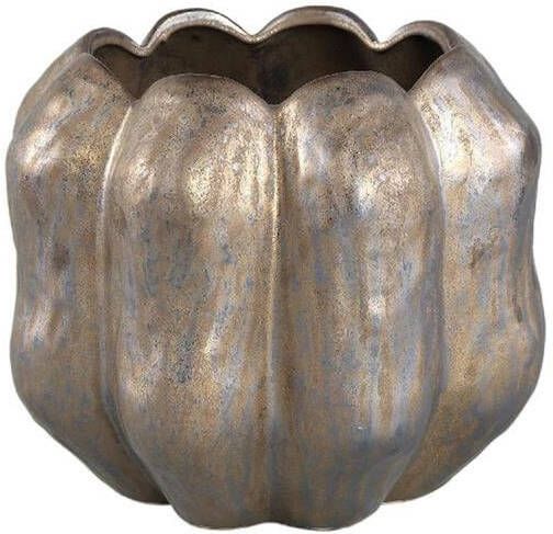 PTMD Seattle Bronze ceramic pot round ribbed low L