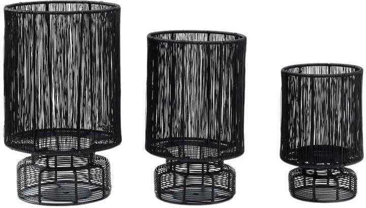 PTMD Celima Rond Windlicht H30 x Ø18 cm Set van 3 Metaal Zwart