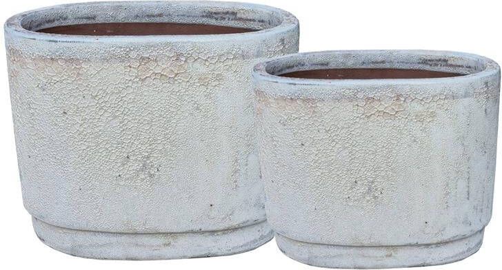 PTMD Javier Grey ceramic pot oval set of 2
