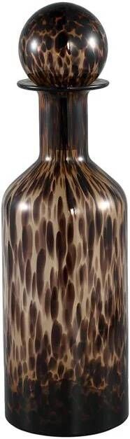 PTMD Karee Bruin glazen fles met deksel zwarte